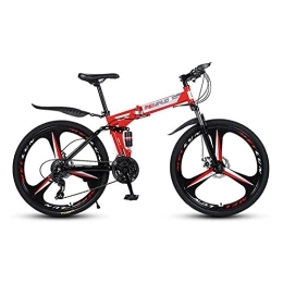 LIUXR Bike LIUXR Folding Mountain Bikes, 21-27 Speed Double Disc Brake MTB Bikes, Full Suspension 26 Inches Anti-Slip Bicycle, for Man / Woman / Teenager, Red_24 Speed