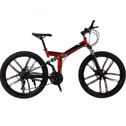 LJHSS Bike LJHSS Mountain Bike Folding Bikes, 26Inch 21-Speed Mountain Bike for Adult, Double Disc Brake Full Suspension Anti-Slip, Suspension Fork, Lightweight Aluminum Frame (Color : Red, Size : 21 SPEED)