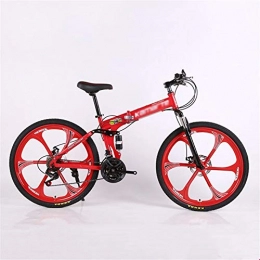 LLAN Bike LLAN Folding Mountain Bike, 24 / 26 Inch, 21 Speed, Variable Speed, Off-Road, Double Damping, Double Disc, Brakes, Men's Bicycle, Outdoor Riding, Adult (Color : Red, Size : 26 inch)