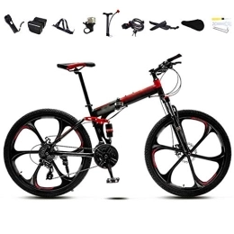 LVTFCO Bike 26 Inch Unisex Folding Commuter Bike, 30-Speed Gears Foldable Mountain Bike, Off-Road Variable Speed Bikes, Double Disc Brake/Red