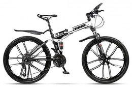 LXC Bike LXC 24 / 26 Inch Folding Mountain Bike, 10 Cutter Wheel The Mtb Bicycle, Lightweight 24 Speeds, High-Carbon Steel Frame, White