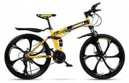 LXC Bike LXC Folding Mountain Bike 24 / 26 Inches, Mtb Bike 6 Cutter Wheel Bicycle High Carbon Steel Frame, Lightweight 24-Speed Shock-Absorbing Racing, Yellow