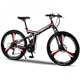 LXZH Mountain Bike Folding Bike Men, Bicycle Fully 26 Inch 21-Speed, U Shock-absorbing Front Fork Carbon Steel Frame, Non-slip Wear-resistant,Black red 1