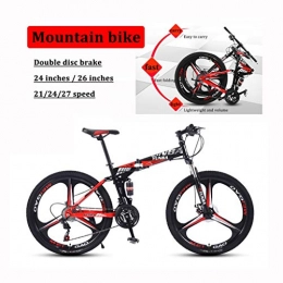 LYRWISHPB Adult Mountain Bike, 24/26 Inch Wheels, Mountain Trail Bike High Carbon Steel Folding Outroad Bicycles, 21/24/27-Speed Bicycle Full Suspension MTB Gears Dual Disc Brakes Mountain Bicycle