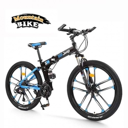 LYRWISHPB Folding Mountain Bike LYRWISHPB Adult Mountain Bikes, 26-inch Mountain Bikes, High-carbon Steel Folding Bikes, 24-speed Bicycles With Double Disc Brakes, Full Suspension Mountain Bikes (Color : Blue)