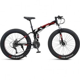 LZHi1 Folding Mountain Bike LZHi1 24 Inch 27 Speed Folding Mountain Bike With Full Suspension, Men Mountain Bike With Dual Disc Brakes, High Carbon Steel Adult Bike For Beach Snow(Color:Black red)