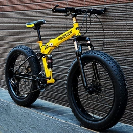LZHi1 Folding Mountain Bike LZHi1 26 Inch 27 Speed Folding Adult Fat Tire Mountain Bike, Men Mountain Bike With Full Suspension Disc Brakes, High Carbon Steel Frame Beach Snow Road Bike(Color:Yellow)