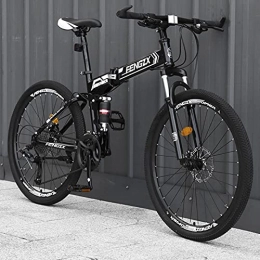 LZHi1 Folding Mountain Bike LZHi1 26 Inch 30 Speed Folding Mountain Bike, Adult Mountain Trail Bicycle Commuter Bike With Dual Disc Brakes, Suspension Fork Urban Commuter City Bicycle(Color:Black white)