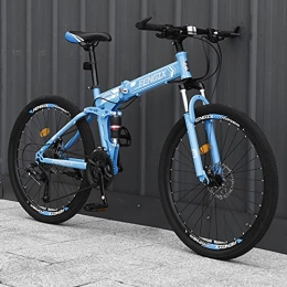 LZHi1 Folding Mountain Bike LZHi1 26 Inch 30 Speed Folding Mountain Bike, Adult Mountain Trail Bicycle Commuter Bike With Dual Disc Brakes, Suspension Fork Urban Commuter City Bicycle(Color:Blue)