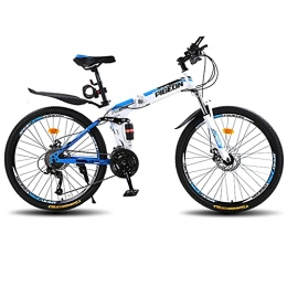 LZHi1 Folding Mountain Bike LZHi1 26 Inch Adult Mountain Bike For Men & Women, 27 Speed Cycling Sports Mountain Bike With Full Suspension Disc Brake, Foldable Urban Commuter City Bicycle(Color:White blue)