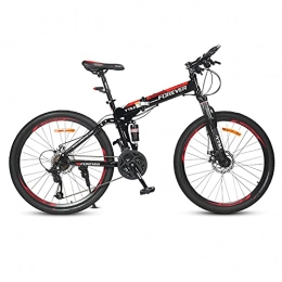 LZHi1 Folding Mountain Bike LZHi1 26 Inch Foldable Dual Suspension Mountain Bike, 24 Speed Double Disc Brake Mountain Trail Bikes, Carbon Steel Frame Outroad Mountain Bicycle With Adjustable Seat(Color:Black red)