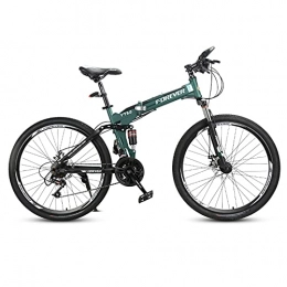 LZHi1 Folding Mountain Bike LZHi1 26 Inch Foldable Dual Suspension Mountain Bike, 24 Speed Double Disc Brake Mountain Trail Bikes, Carbon Steel Frame Outroad Mountain Bicycle With Adjustable Seat(Color:Green)