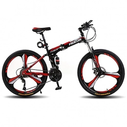 LZHi1 Folding Mountain Bike LZHi1 26 Inch Folding Mens Mountain Bike With Full Suspension, 30 Speed Mountain Trail Bicycle With Dual Disc Brakes, High Carbon Steel Frame Road Bike Urban Street Bicycle(Color:Black red)