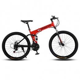 LZHi1 Folding Mountain Bike LZHi1 26 Inch Folding Mountain Bike For Men And Women, 24 Speed Dual Disc Brakes Mountain Bicycles, Portable High Carbon Steel Frame Front Suspension City Road Bike(Color:Red)
