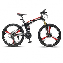 LZHi1 Folding Mountain Bike LZHi1 26 Inch Folding Mountain Bike With Full Suspension, 27 Speed Mountain Bicycles With Double Disc Brake, Carbon Steel Frame Outroad Mountain Bicycle For Men Women(Color:Black red)