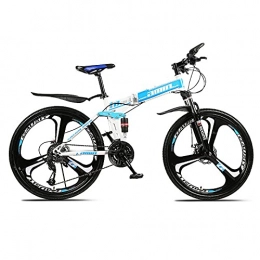 LZHi1 Folding Mountain Bike LZHi1 26 Inch Full Suspension Folding Mountain Bike, 27 Speed Dual Disc Brake Adult Mountain Trail Bikes, High Carbon Steel Frame City Road Mountain Bicycles(Color:White blue)