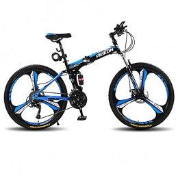 LZHi1 Folding Mountain Bike LZHi1 26 Inch Men Mountain Bike Commuter Bike, 30 Speed Mountain Trail Bicycle With Full Suspension Disc Brakes, Foldable High Carbon Steel Frame Road Bike Urban Street Bicycle(Color:Black blue)