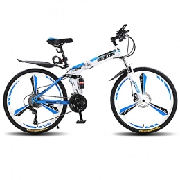 LZHi1 Folding Mountain Bike LZHi1 26 Inch Men Mountain Bike Commuter Bike, 30 Speed Mountan Bicycle With Full Suspension Disc Brake, Foldable City Road Bike With Adjustable Seat(Color:White blue)