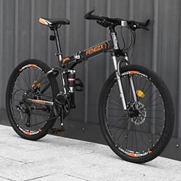 LZHi1 Bike LZHi1 26 Inch Mountain Bike Folding Adult Bike, 30 Speed High Carbon Steel Suspension Fork Mountain Trail Bicycle, Urban Commuter City Bicycle With Dual Disc Brakes(Color:Grey orange)