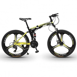 LZHi1 Folding Mountain Bike LZHi1 26 Inch Mountain Bike With Dual Suspension, 30 Speed Adult Mountain Trail Bike With Double Disc Brake, Foldable Outroad Mountain Bicycle With Adjustable Seat(Color:Black yellow)