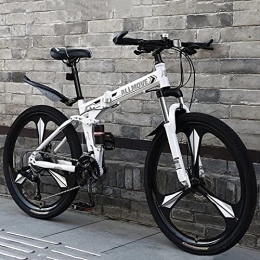 LZHi1 Folding Mountain Bike LZHi1 26 Inch Mountain Bike With Full Suspension, 27 Speed Outroad Mountain Bicycle With Dual Disc Brakes, Foldable Outdoor Bikes City Commuter Bike With Adjustable Seat(Color:White grey)