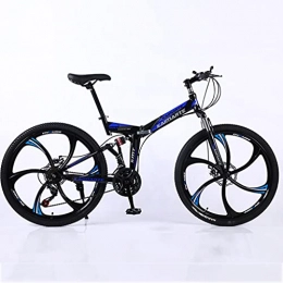 M-YN Bike M-YN Folding Mountain Bike 6 Spoke 21 / 24 / 27 Speed 26 Inch Wheel Double Disc Brake Full Suspension Anti-Slip(Size:21inch, Color:black+blue)