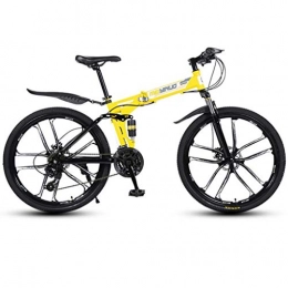 MBZL 26 Inch Foldable Mountain Bike with Suspension Fork/Disc Brake, 21 24 27 Speeds Drivetrain, Free Kickstand (Color : Yellow, Size : 21 Speed)