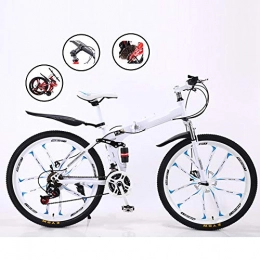 MDZZ Folding Mountain Bike MDZZ 27 Speed City Folding Bike, Compact Mountain Bicycle with Adjustable Seat, Durable High Carbon Frame Pedal Car for Travel Work Out, White Wheel B, 24in