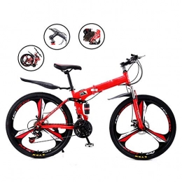 MDZZ Folding Mountain Bike MDZZ Foldable Mountain Bike, 21 Speed Adult Fat Tire Mountain Trail Bicycle, High-Carbon Steel Frame Hardtail Pedal Car for Outdoor Cycling, Red Wheel C, 24in