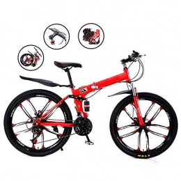 MDZZ Folding Mountain Bike MDZZ Folding Bicycle, Variable Speed City Mountain Bike, 24 / 26 Inch Dual Disc Brake Sports Bicycles, Lightweight Summer Travel Tool 24 Speed, Red Wheel B, 24in