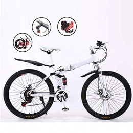 MDZZ Folding Mountain Bike MDZZ Folding Bicycle, Variable Speed City Mountain Bike, 24 / 26 Inch Dual Disc Brake Sports Bicycles, Lightweight Summer Travel Tool 24 Speed, White Wheel A, 24in