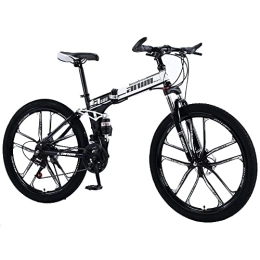 MDZZYQDS Folding Mountain Bike MDZZYQDS 26-inch Folding Mountain Bike, 21 / 24 / 27 / 30 Speed Bicycle, High-carbon Steel Frame Dual Full Suspension Dual Disc Brake, Seat Height Can Be Adjusted