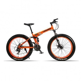 MEICHEN Mountain Fat Bike Full Suspension Steel Foldable Frame 24 Speed Mechanic Brake 26" x4.0 Wheel,Orange