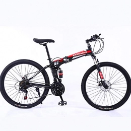 XIGE Folding Mountain Bike Men's Adult Mountain Bike, 26 inch Wheels, Mountain Trail Bike High Carbon Steel Folding Outroad Bicycles, 21-Speed Bicycle Full Suspension MTB Gears Dual Disc Brakes Mountain Bicycle-black-26in