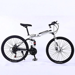 XIGE Bike Men's Adult Mountain Bike, 26 inch Wheels, Mountain Trail Bike High Carbon Steel Folding Outroad Bicycles, 21-Speed Bicycle Full Suspension MTB Gears Dual Disc Brakes Mountain Bicycle-White-26in