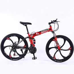 XIGE Bike Men's Adult Mountain Bike, 26 inch Wheels, Mountain Trail Bike High Carbon Steel Folding Outroad Bicycles, With 6 Cutter Wheel Bicycle-red-24inch27speed