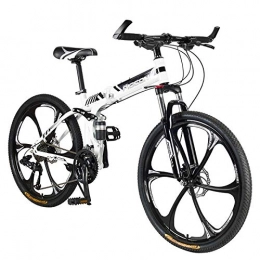 Men's and women's folding cross-country mountain bikes Double shock-absorbing urban road racing 24 speeds One-wheeled wheels Front brakes Rear disc brakes-Six knives - white_24 speed