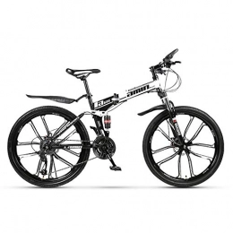 FJW Bike Mens' Mountain Bike, 26 inch 10-Spoke Wheels High-carbon Steel Frame, 21 / 24 / 27 / 30 speed Unisex Dual Suspension Folding Bike with Double Disc Brake, Black, 30Speed