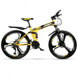 RouLg Bike Mens Mountain Bike, High Carbon Steel Bracket, Double Disc Brake System, Quickly Fold in 8 Seconds for Easy Storage, Yellow, 27 speed