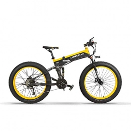 MERRYHE Folding Mountain Bike MERRYHE Adult Folding Electric Bicycle Road Mountain Snow Bike Wide Tire All Terrain 26 inch Fold Power Bicycle 48V Lithium Battery Moped, Yellow-48V10ah
