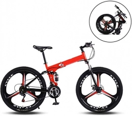 MG Folding Mountain Bike MG Mountain Bikes, Folding High Carbon Steel Frame 24 Inch Variable Speed Double Shock Absorption Three Cutter Wheels Foldable Bicycle 6-8, A, 27 speed
