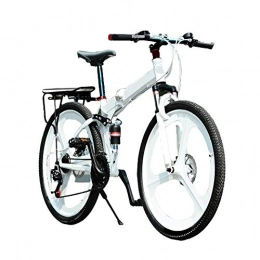 MH-LAMP Folding Mountain Bike MH-LAMP Suspension Folding Bike, Bike 24 Speed 26 Inch, Full Suspension Mountain Bikes, Dual Disc Brake, Aluminum Frame, White