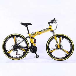 MHUI Bike MHUI Folding Bike 24 Speed Mountain Bike 24 Inches Spoke Wheels MTB Dual Suspension Bicycle Yellow, E