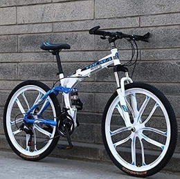 MIAOYO Bike MIAOYO 26 Inch Mountain Bike Folding for Adults, Dual Full Suspension Bicycle High Carbon Steel Frame, Steel Disc Brake, Aluminum Alloy Wheel, Blue, 27speed