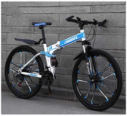 min min Bike min min Mountain Bike Folding Bikes, 26Inch 24-Speed Double Disc Brake Full Suspension Anti-Slip, Lightweight Aluminum Frame, Suspension Fork (Color : Blue)