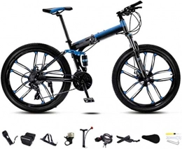 MJY Folding Mountain Bike MJY 24 inch MTB Bicycle, Unisex Folding Commuter Bike, 30-Speed Gears Foldable Mountain Bike, Off-Road Variable Speed Bikes Double Disc Brake / Blue / C Wheel 7-10