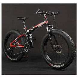 MJY Bike MJY Adult Mountain Bikes, Foldable Frame Fat Tire Dual-Suspension Mountain Bicycle, High-Carbon Steel Frame, All Terrain Mountain Bike, 26" Red, 7 Speed
