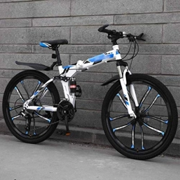 MJY Bike MJY Bicycle Mountain Bike Folding Bikes, 27-Speed Double Disc Brake Full Suspension Bicycle, 26 inch Off-Road Variable Speed Bikes for Men and Women 6-24, Blue