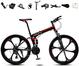 MJY Bike MJY Bikes 24-26 inch MTB Bicycle, Unisex Folding Commuter Bike, 30-Speed Gears Foldable Bicycle Bike, Double Disc Brake / Red / B Wheel / 26'' 5-25