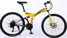 DPCXZ Bike Mobile Portable Folding Bike 21 Speed 24 Inches Dual Suspension Spoke Wheel Mountain Bike Hardtail Mountain Bikes for Mens / Womens Yellow, 26 inches